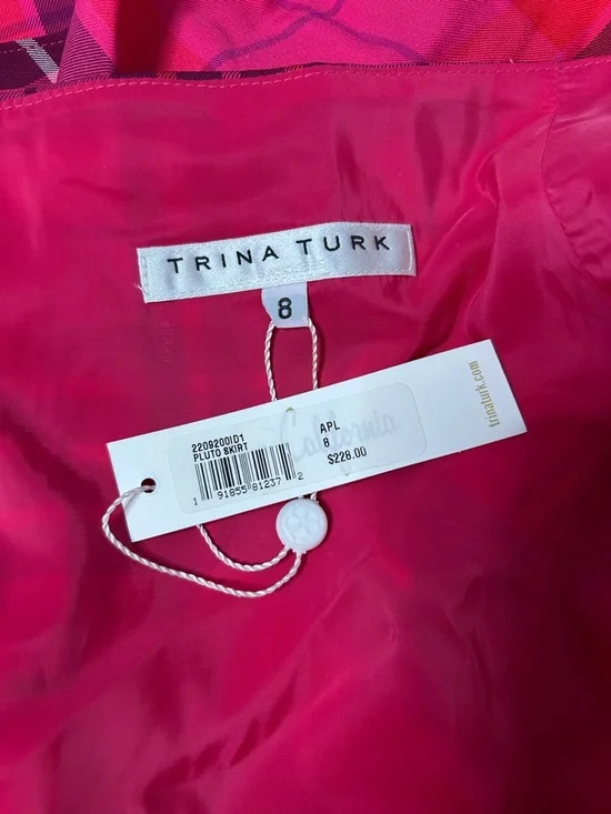 NWT Trina Turk Hot Pink Purple Plaid Asymmetrical Skirt Office Clueless Size 8 - Picture 4 of 11